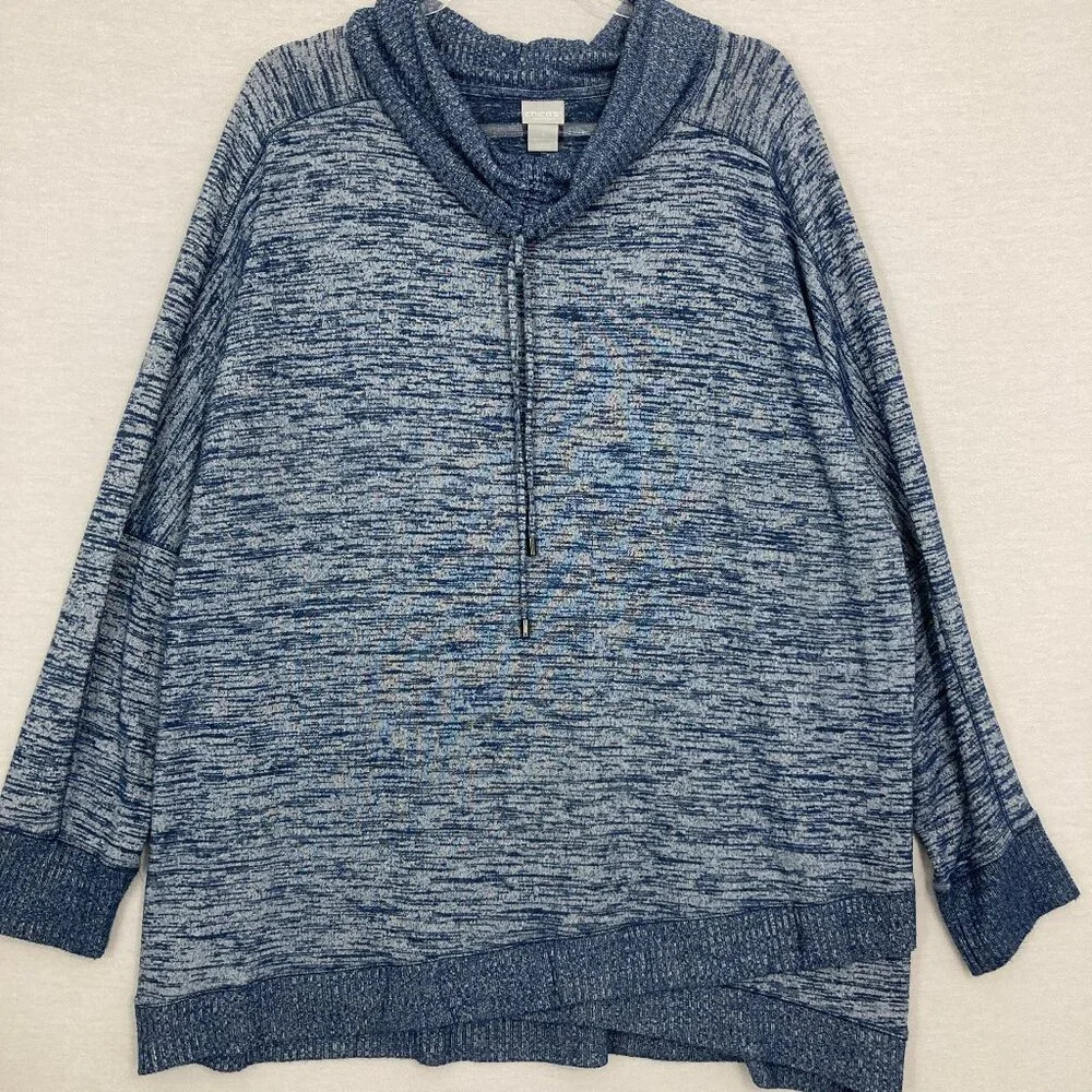 Chico's Blue Ultra Soft Stretch Layered Hem Cowl Neck Pullover‎ size 20/22